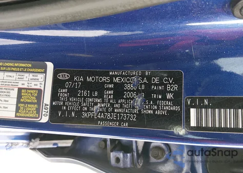 2018 Kia Forte Lx from USA, damaged, VIN 3KPFL4A78JE173732